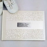 Personalised Cream Pebble Christening Guest Book with Custom Plaque