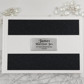 Personalised Christening White Black Glitter Guest Book with Custom Plaque