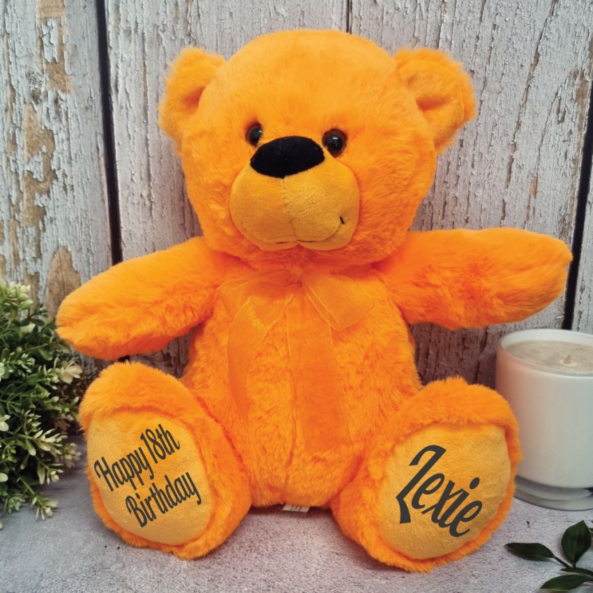Orange Bear 30cm – 18th Birthday Personalised with Message on Feet