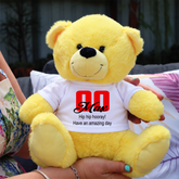 23cm Yellow Bear Birthday Plush with Message on Shirt