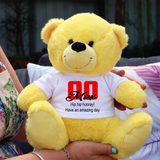 23cm Yellow Bear Birthday Plush with Message on Shirt