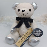 Signature Bear 50th Birthday Personalised Badge Silver Ears and Black Bow