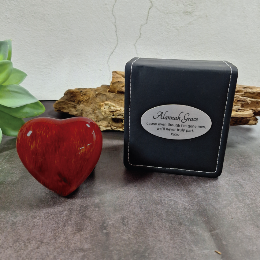 Memorial Heart Red Wood Urn 70mm Giftboxed Wood Urn with Personalised Plaque