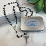 Hematite Rosary Beads with Personalised Tin