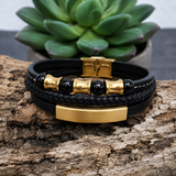 Graduation Personalised Gold Multilayer with Black Leather Bracelet Gift Box