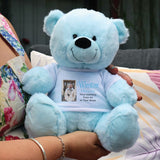 Personalised Memorial 30cm Light Blue Teddy Bear with Photo Shirt
