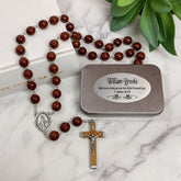 Wooden Rosary Beads with Personalised Tin