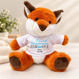 New Baby Birth Details – 20cm seated Personalised Fox with Printed T-Shirt