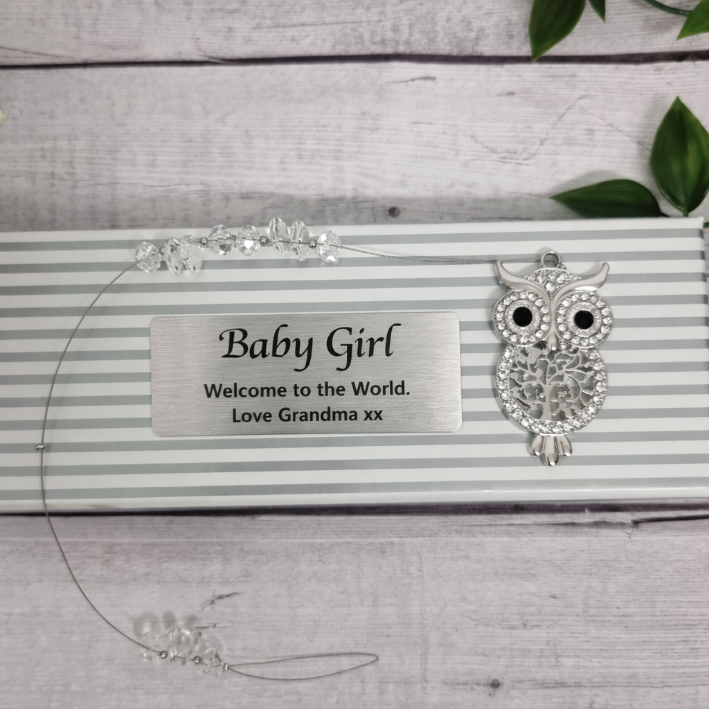 Personalised Suncatcher – Owl with Diamonte for Baby Girl