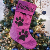 Christmas Stocking – Personalised Purple Velvet Paw Prints Design