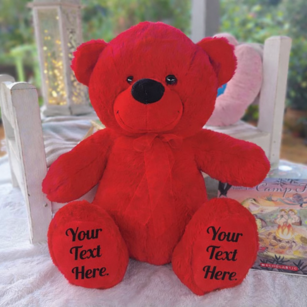 Personalised 40cm Red Bear with Custom Feet Message