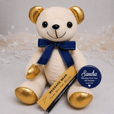 Personalised Signature Bear Gold Accents/Blue Bow 16th Birthday Blue Bow
