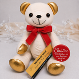 Signature Bear Gold Ears/Red Bow Baptism Personalised Badge