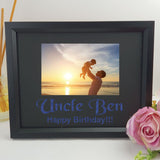 Personalised uncle 6x4 landscape black photo frame with glitter vinyl message – image 1