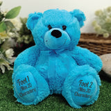 Bright Blue Bear 30cm Baby New Born with Message on Feet