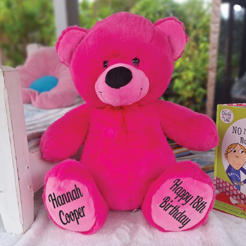 Hot Pink Bear 40cm 18th Birthday Message on Feet