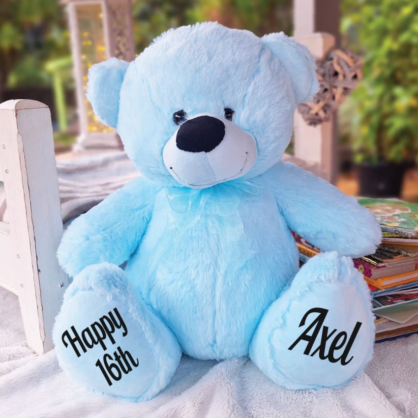 Light Blue Bear 30cm – 16th Birthday Personalised Message on Feet