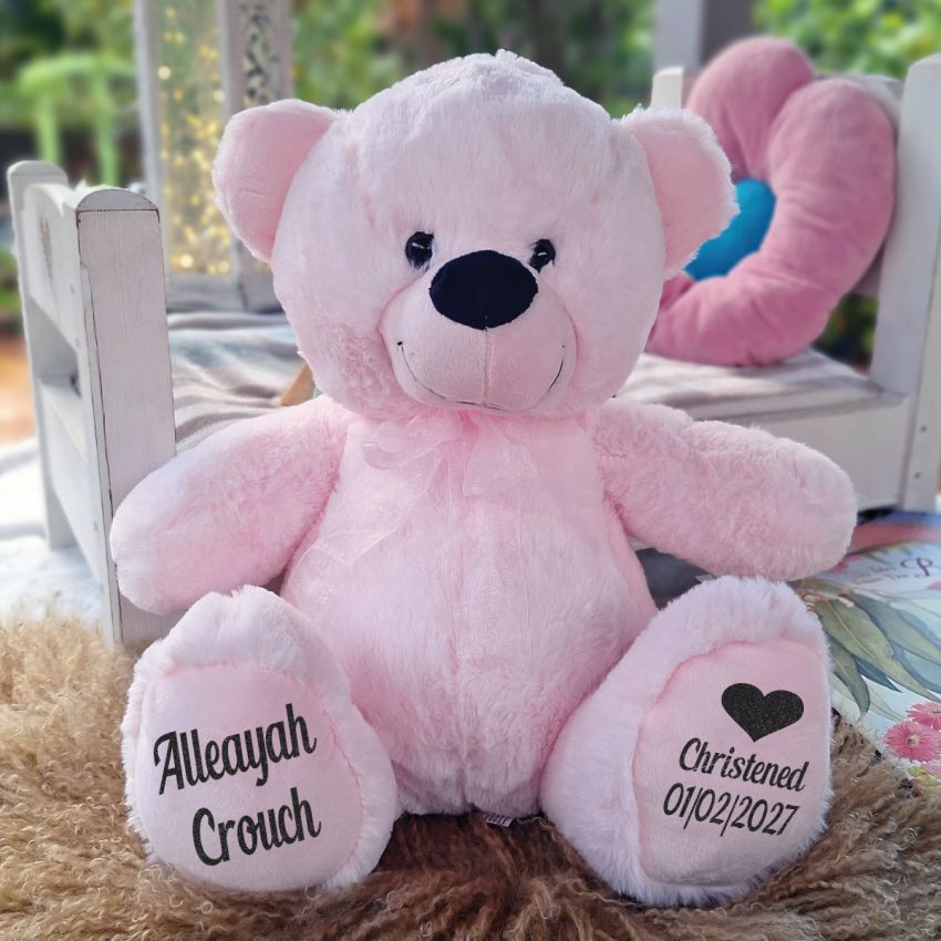 Light Pink Bear 30cm Christening with Message on Feet