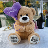 25cm Happy Birthday Balloon Bear – 100th Birthday with Message on Feet