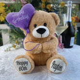 25cm Happy Birthday Balloon Bear – 60th Birthday with Message on Feet