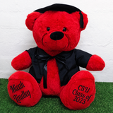 40cm Red Bear Graduation Gift with Cap and Gown Personalised on Feet