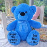 21st Birthday Bright Blue Bear 30cm – Message on Feet