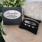 100th Birthday Personalised Multilayer Leather & Steel Bracelet Gift Box