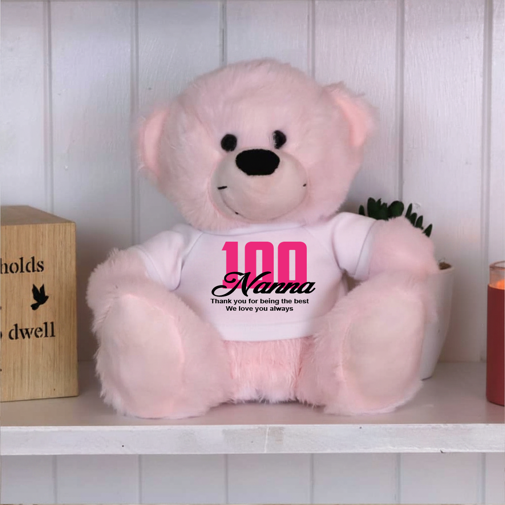 Personalised 100th Birthday Bear - Light Pink 23cm Bear