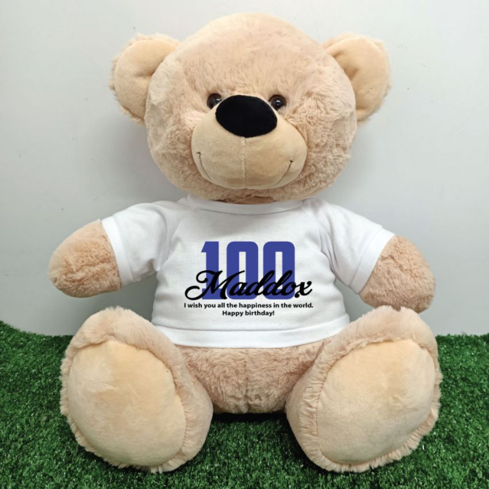 Beige Bear 30cm – 100th Birthday Personalised Shirt