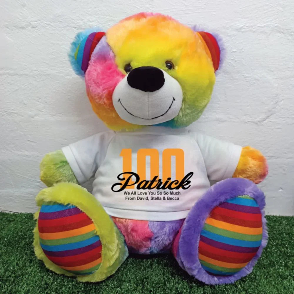 Rainbow Bear 40cm – 100th Birthday Personalised Shirt