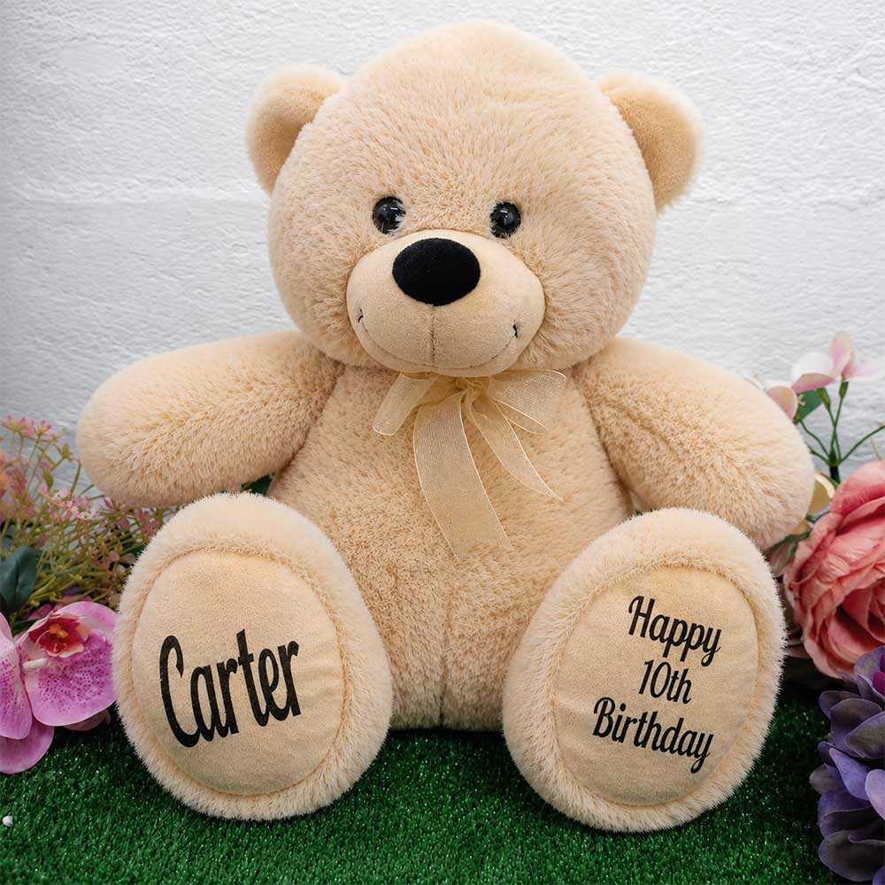 Beige Bear 30cm 10th Birthday Gift with Message on Feet