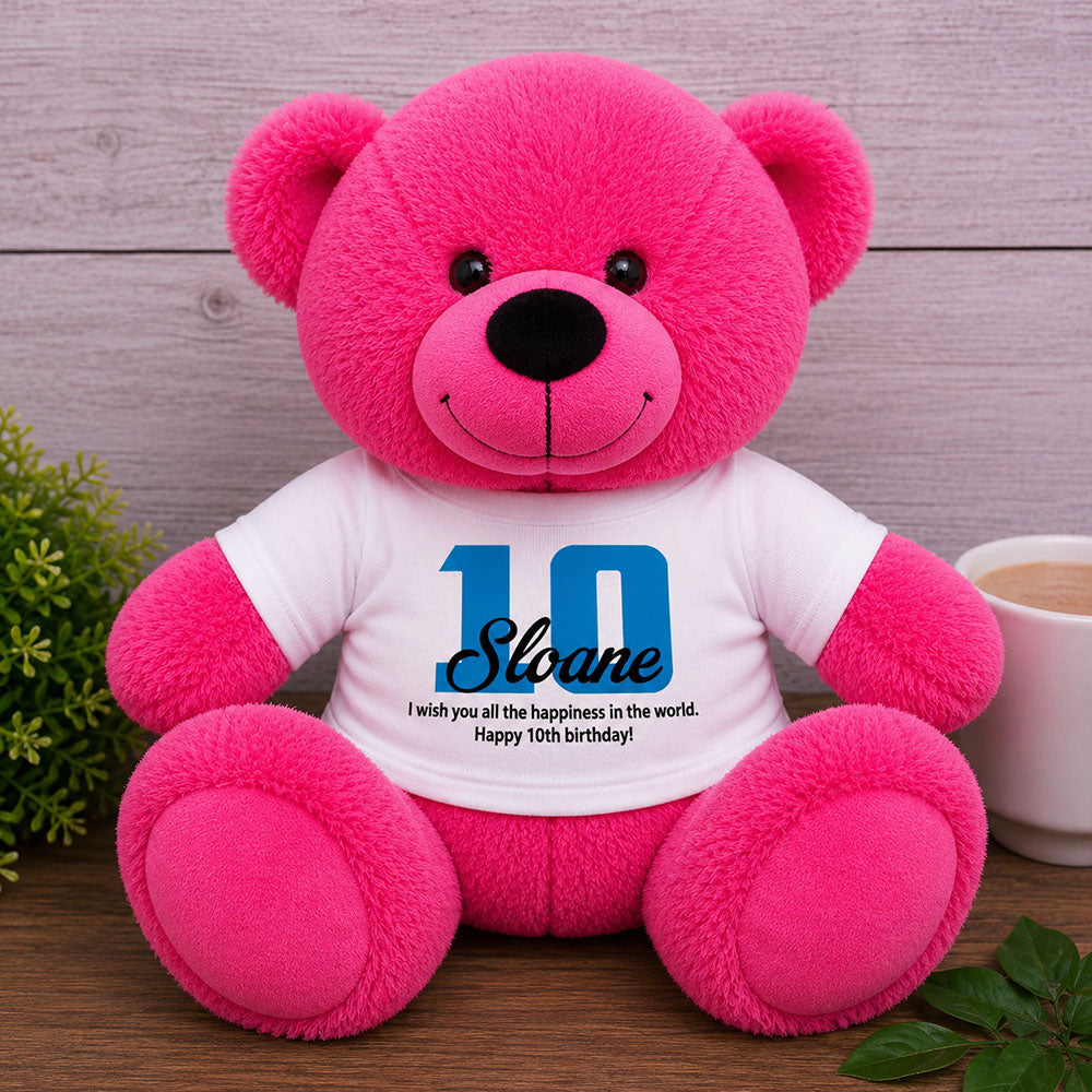 Personalised 40cm Hot Pink Bear for 10th Birthday