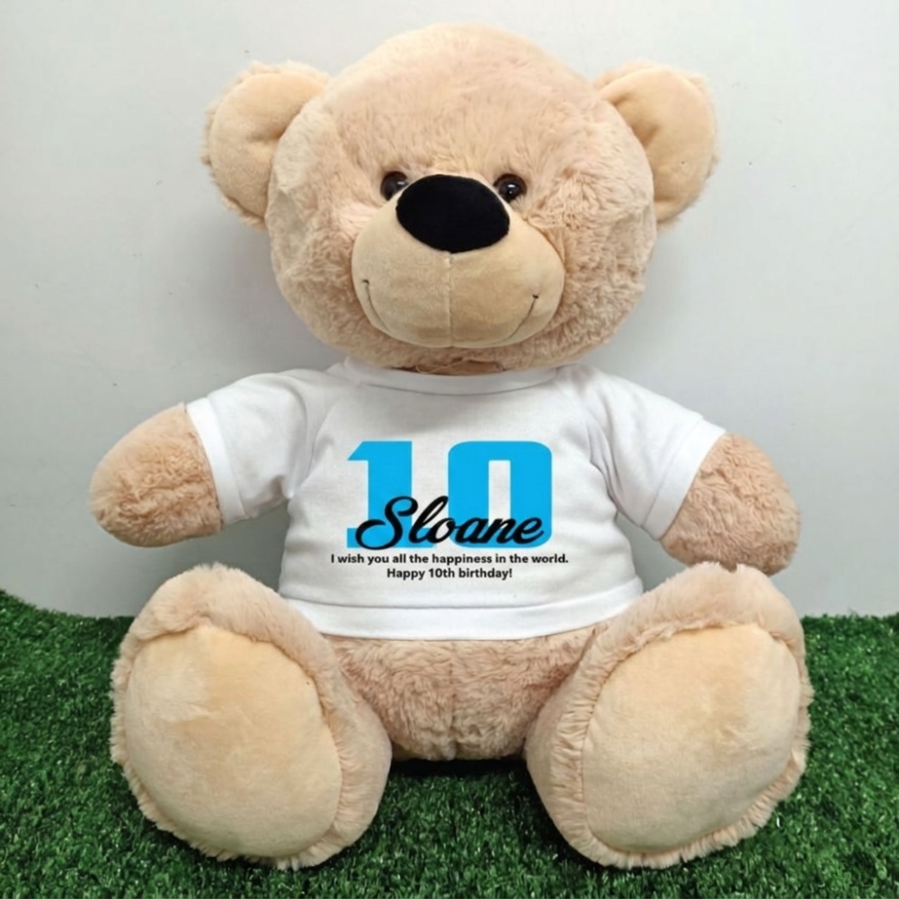 Beige Bear 30cm 10th Birthday Personalised Shirt