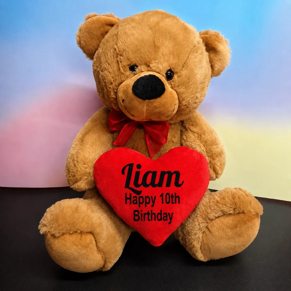40cm Brown Bear 10th Birthday Personalised Heart