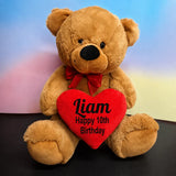 40cm Brown Bear 10th Birthday Personalised Heart