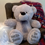 Personalised 30cm Silver Bear 10th Birthday Message on Feet