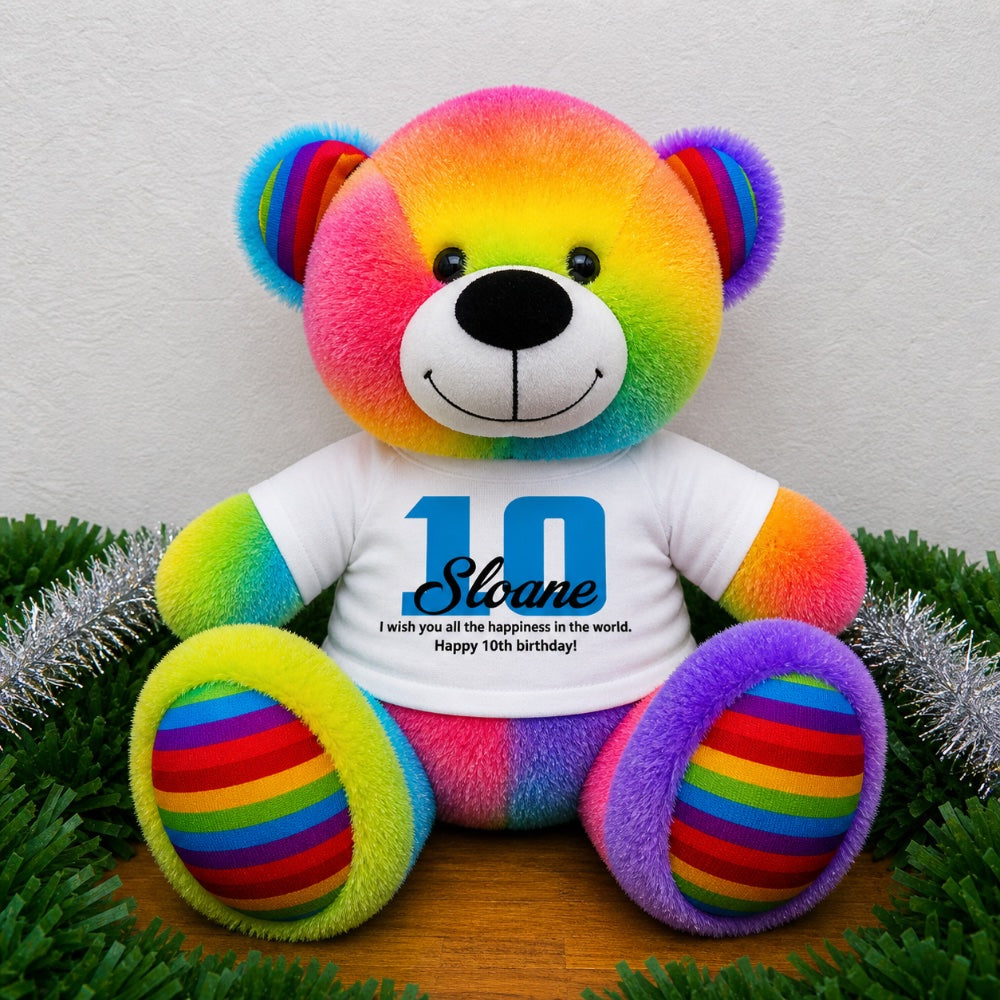 Personalised 40cm Rainbow Bear for 10th Birthday