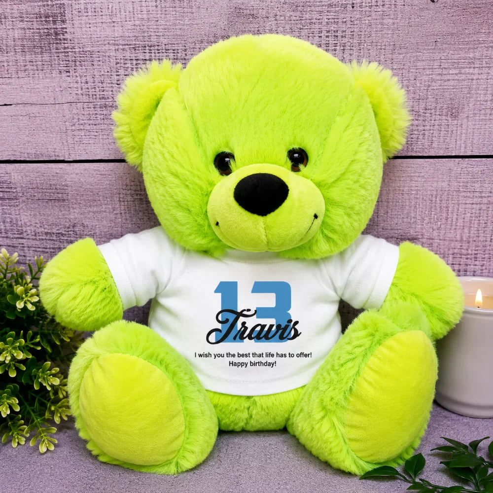 Lime Bear 23cm 13th Birthday Personalised Message on Shirt