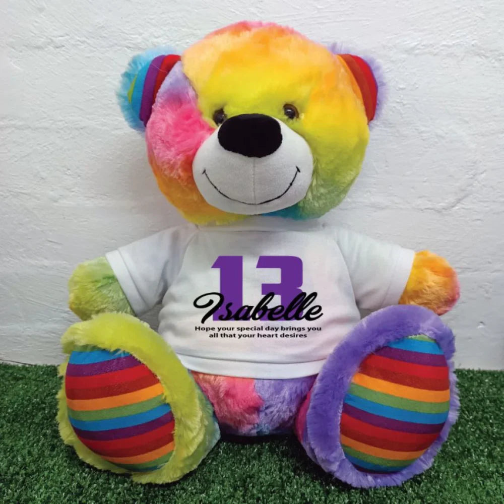 13th Birthday Rainbow Bear 40cm with Personalised Shirt