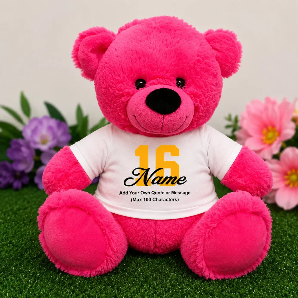 Personalised 40cm Hot Pink Bear 16th Birthday