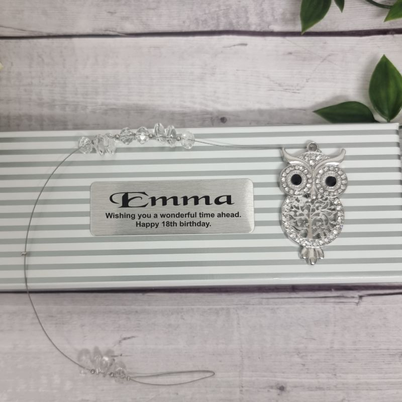 Personalised Owl with Gemstones Suncatcher – 18th