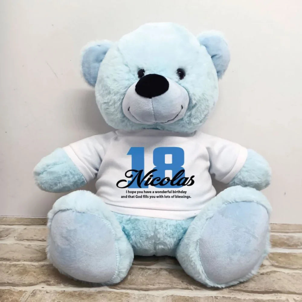 Light Blue Bear 40cm 18th Birthday Personalised Shirt