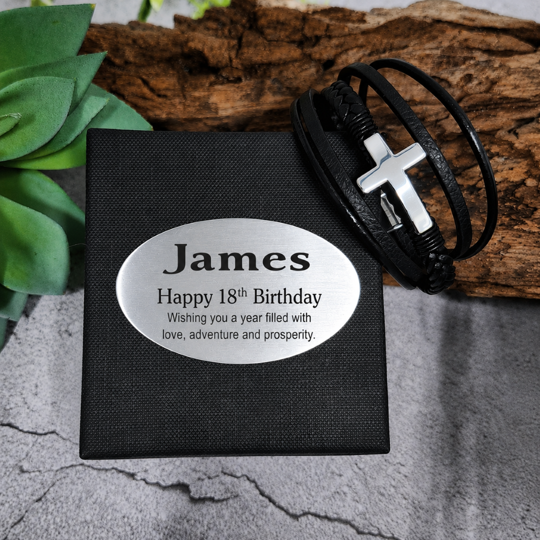 18th Birthday Silver Cross Stacked Bracelet Gift Box