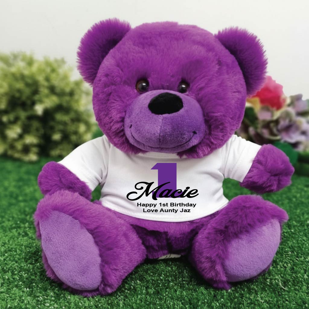 Personalised Purple Bear 23cm 1st Birthday