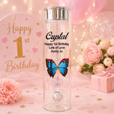 1st Birthday Glass Candle Holder with Butterfly