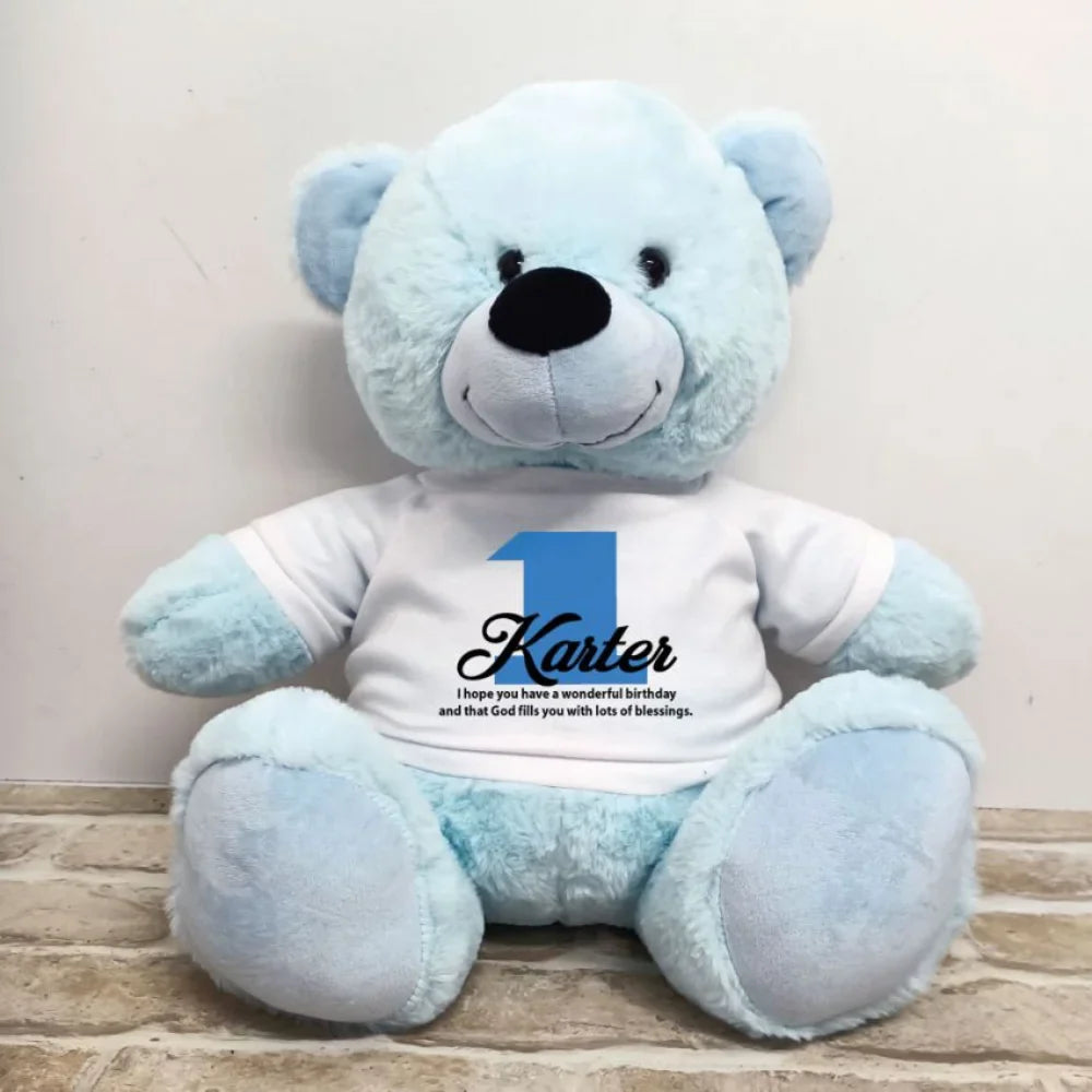 Personalised Light Blue Bear 40cm 1st Birthday