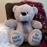 Silver Bear 30cm 1st Birthday Personalised Message on Feet