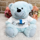 Personalised Light Blue Bear 23cm 1st Birthday Gift
