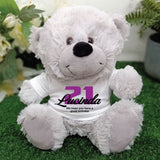 Silver Bear 23cm 21st Birthday Personalised Message on Shirt