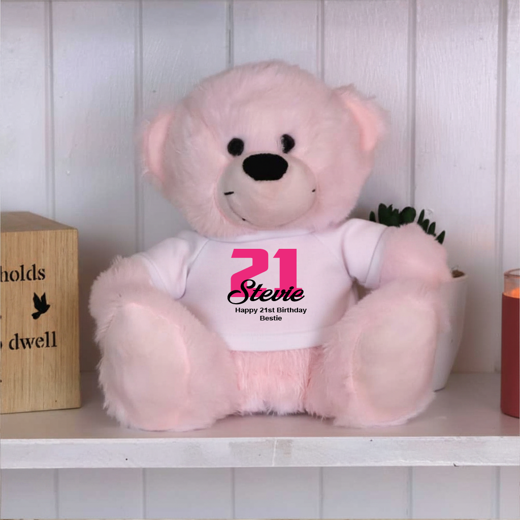 Personalised 21st Birthday Bear - Light Pink 23cm Bear